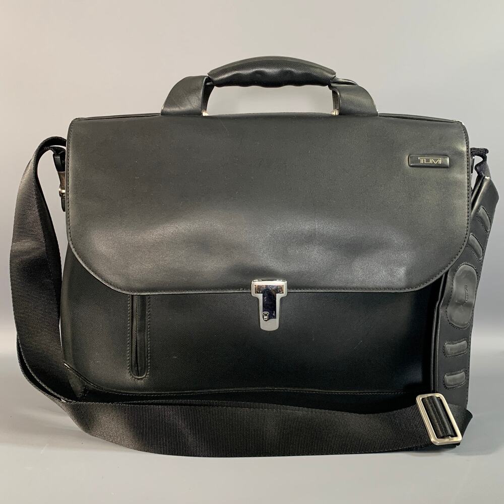 TUMI Black Mixed Fabrics Leather Briefcase